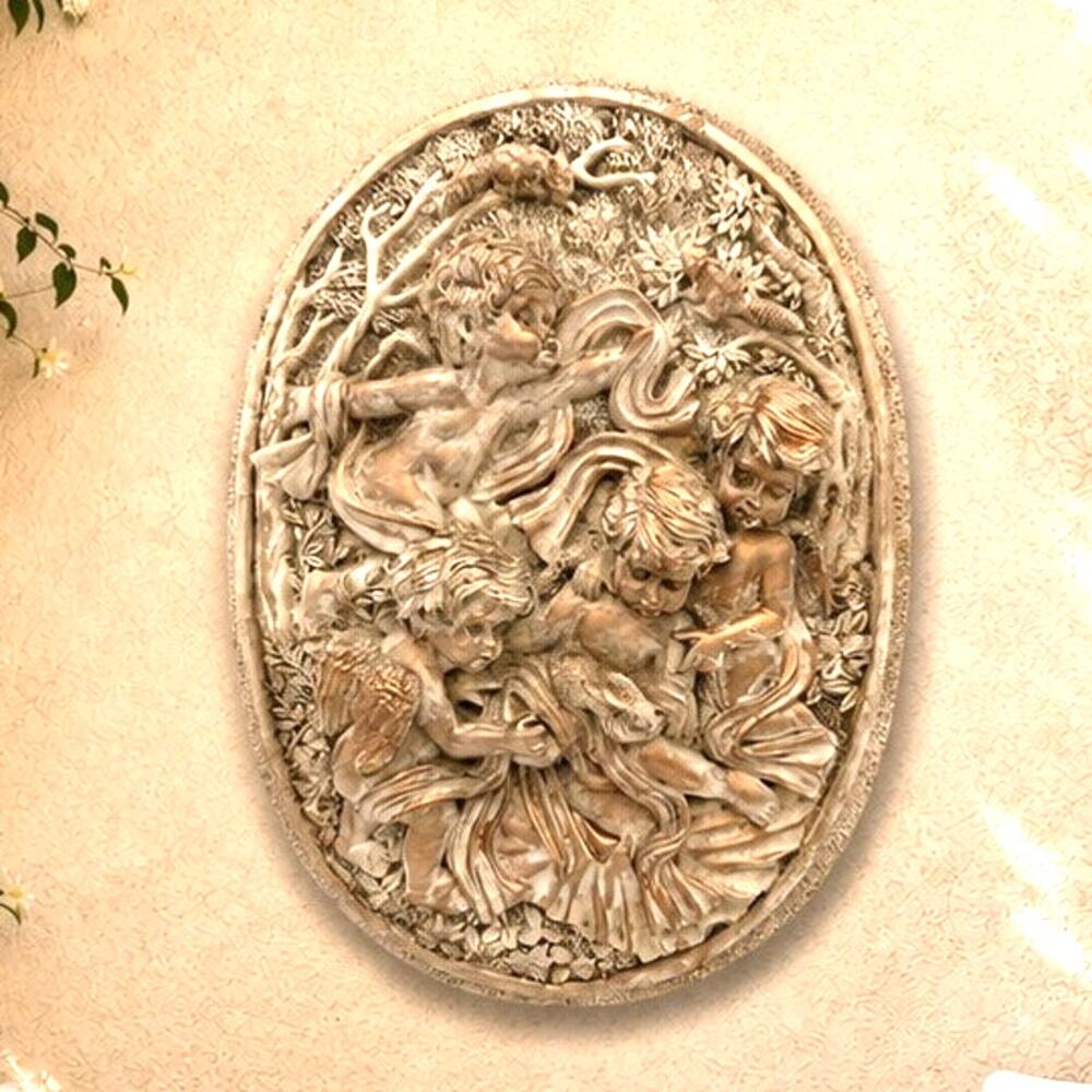 1980's Wang International Woodland Cherubs Plaque